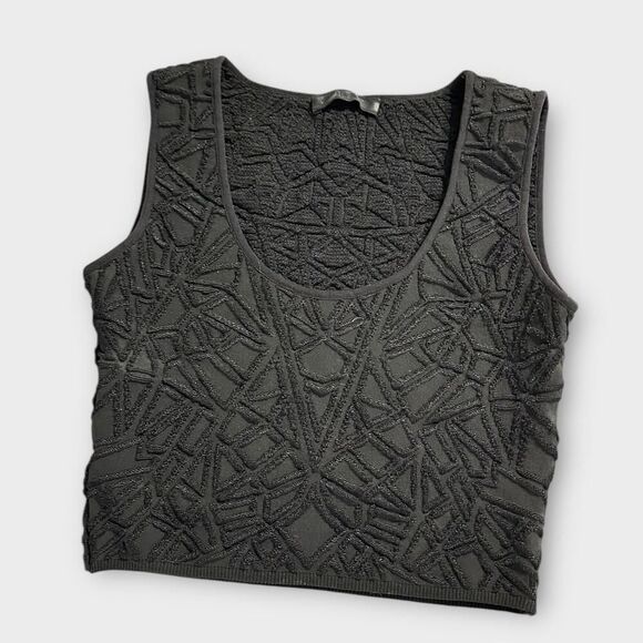 RVN Tops - RVN Cropped Tank Top Women's XS Black Textured Scoop Neck‎ Wide Strap